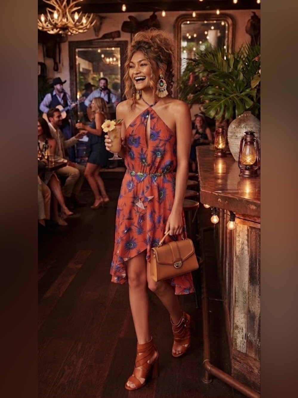 Halter Floral Sundress - Red with Blue Floral. H&M